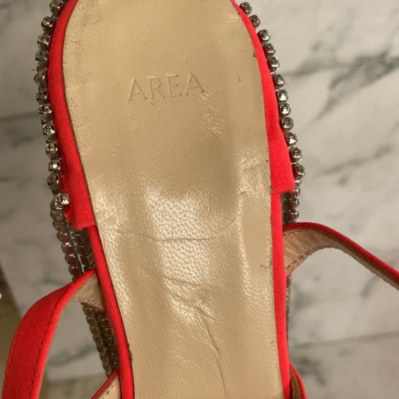 AREA Neon Orange Crystal Chandelier Canvas Block Heel Point Toe Pumps - Picture 11 of 11